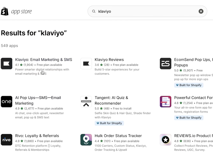 klaviyo app install in shopify